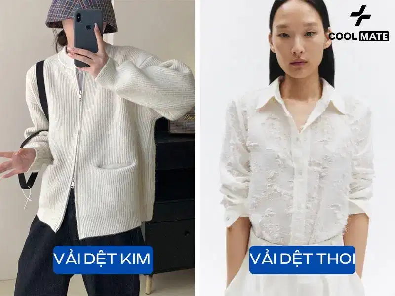 Thao tác kéo căng kiểm tra độ co giãn hai chiều giữa dệt kim và dệt thoi Thao tác kéo căng kiểm tra độ co giãn hai chiều giữa dệt kim và dệt thoi