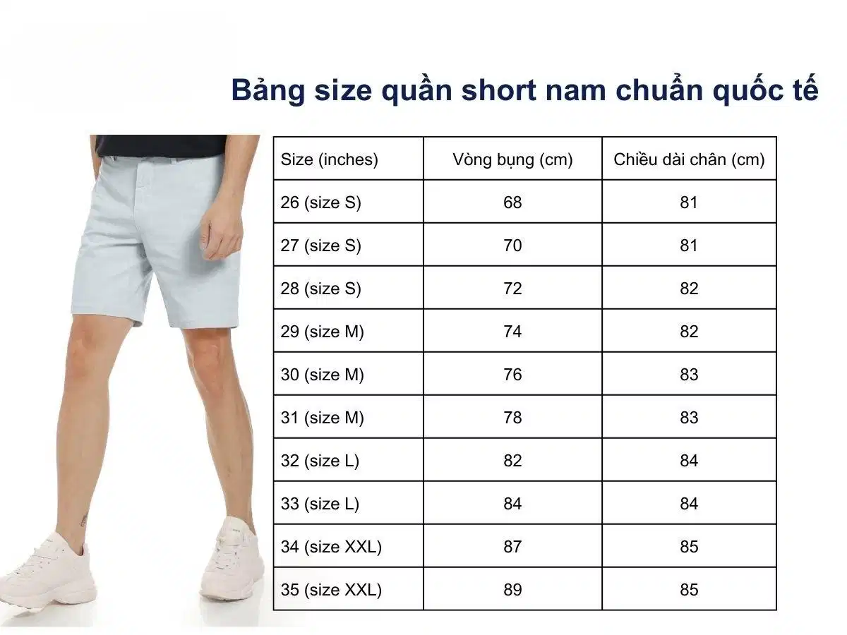 Đối chiếu bảng size và lưu ý quan trọng khi chọn quần short nam Đối chiếu bảng size và lưu ý quan trọng khi chọn quần short nam