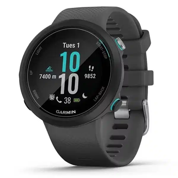 Chi tiết mặt đáy và cảm biến nhịp tim của Garmin Swim 2