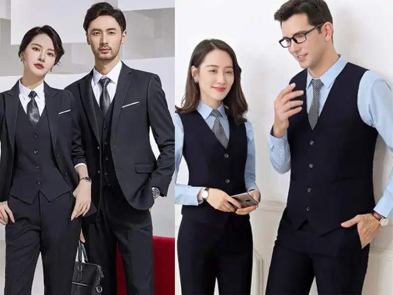 Vest nữ đồng phục tiền sảnh kết hợp chân váy Bộ vest đồng phục lễ tân nữ thanh lịch phối chân váy