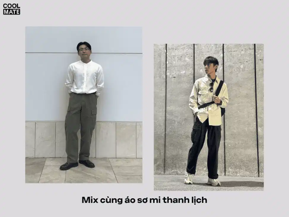 Áo sơ mi dài tay phối cùng fatigue pants nam tính Áo sơ mi dài tay phối cùng fatigue pants nam tính