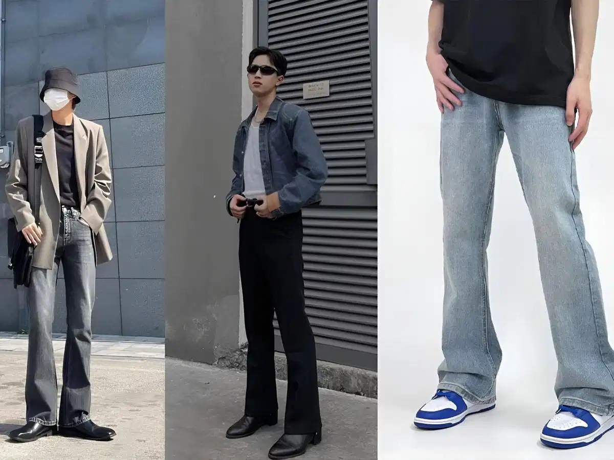 Quần jean flare nam cá tính Dáng quần jean nam flare với độ mở rộng rõ rệt từ đầu gối