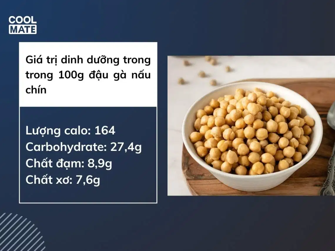 Giá trị dinh dưỡng của đậu gà Hàm lượng dinh dưỡng và carbohydrate trong đậu gà nấu chín