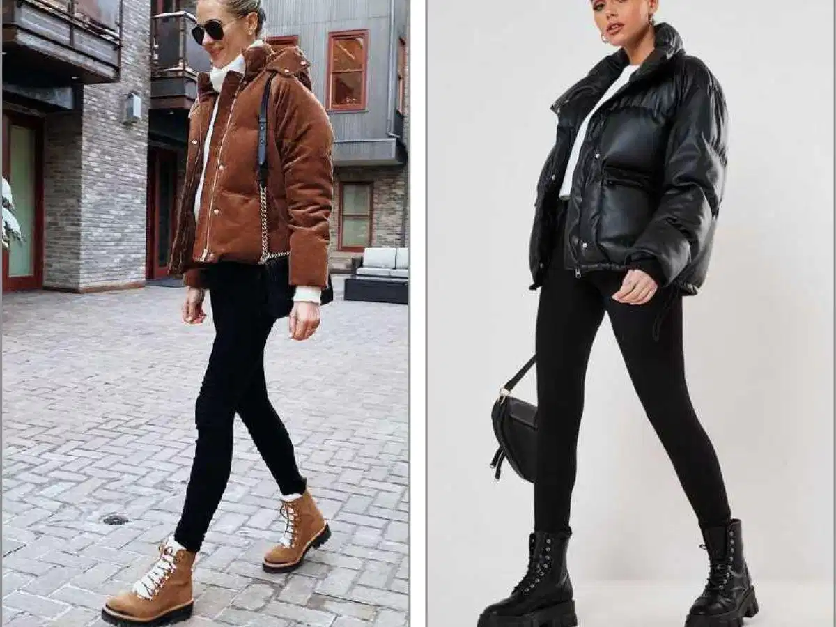 Áo khoác mùa đông phối cùng legging Áo khoác phao ấm áp phối cùng quần legging gọn gàng trong mùa đông