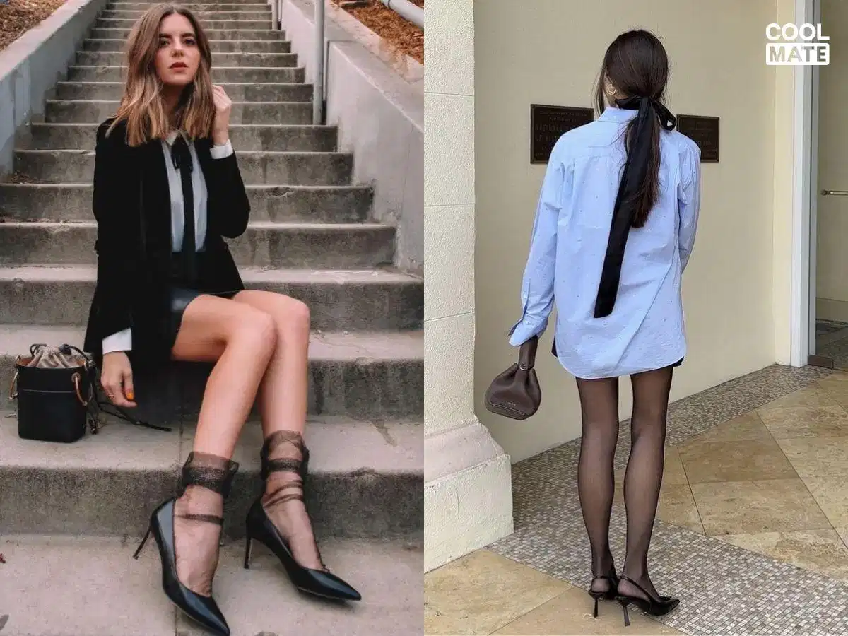 Giày cao gót phối với tất trong suốt Giày cao gót phối với tất trong suốt