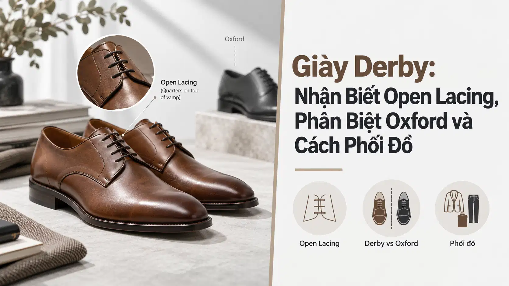 Giày Derby: Nhận Biết Open Lacing, Phân Biệt Oxford và Cách Phối Đồ