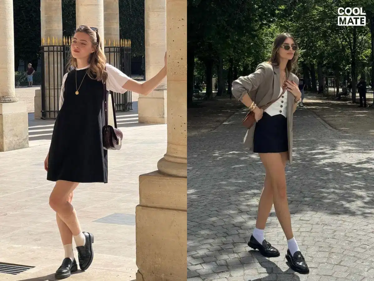 Giày loafer phối với tất cổ trung nữ Giày loafer phối với tất cổ trung nữ