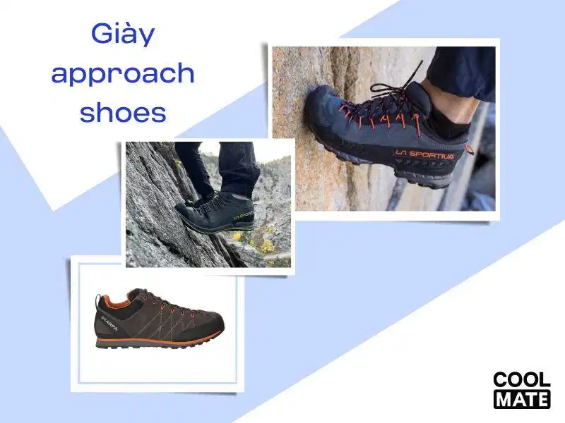 Giày Approach Shoes Giày approach shoes với phần mũi bọc cao su chịu lực và đế ma sát bám đá
