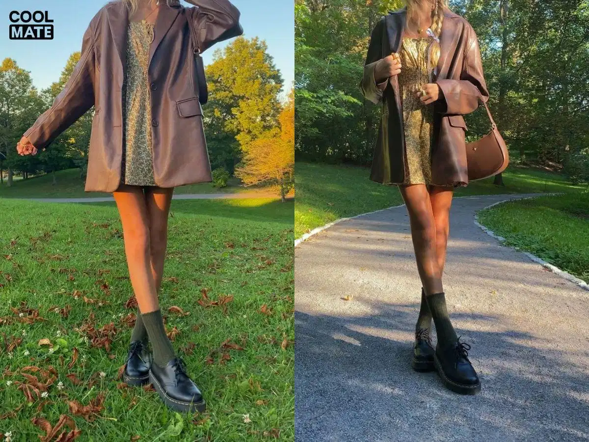 Giày Oxford phối với tất cao cổ phong cách vintage Giày Oxford phối với tất cao cổ phong cách vintage