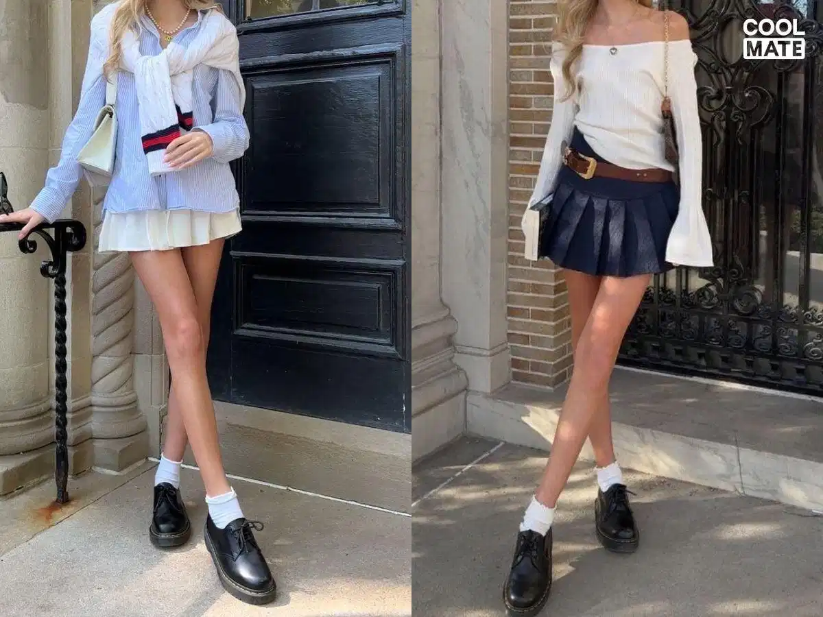 Giày Oxford phối với tất cổ ngắn Giày Oxford phối với tất cổ ngắn