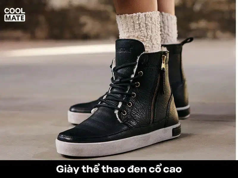 Giày thể thao đen cổ cao phối cùng trang phục cá tính