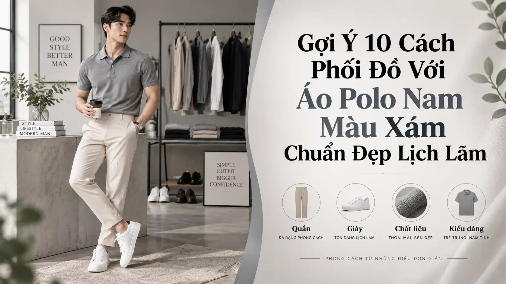 Gợi Ý 10 Cách Phối Đồ Với Áo Polo Nam Màu Xám Chuẩn Đẹp Lịch Lãm