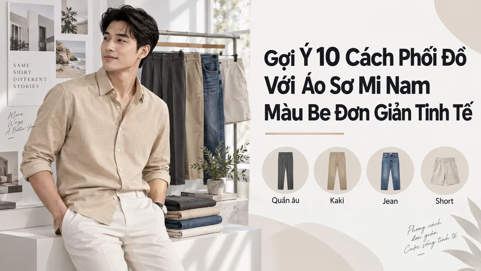 Gợi Ý 10 Cách Phối Đồ Với Áo Sơ Mi Nam Màu Be Đơn Giản Tinh Tế