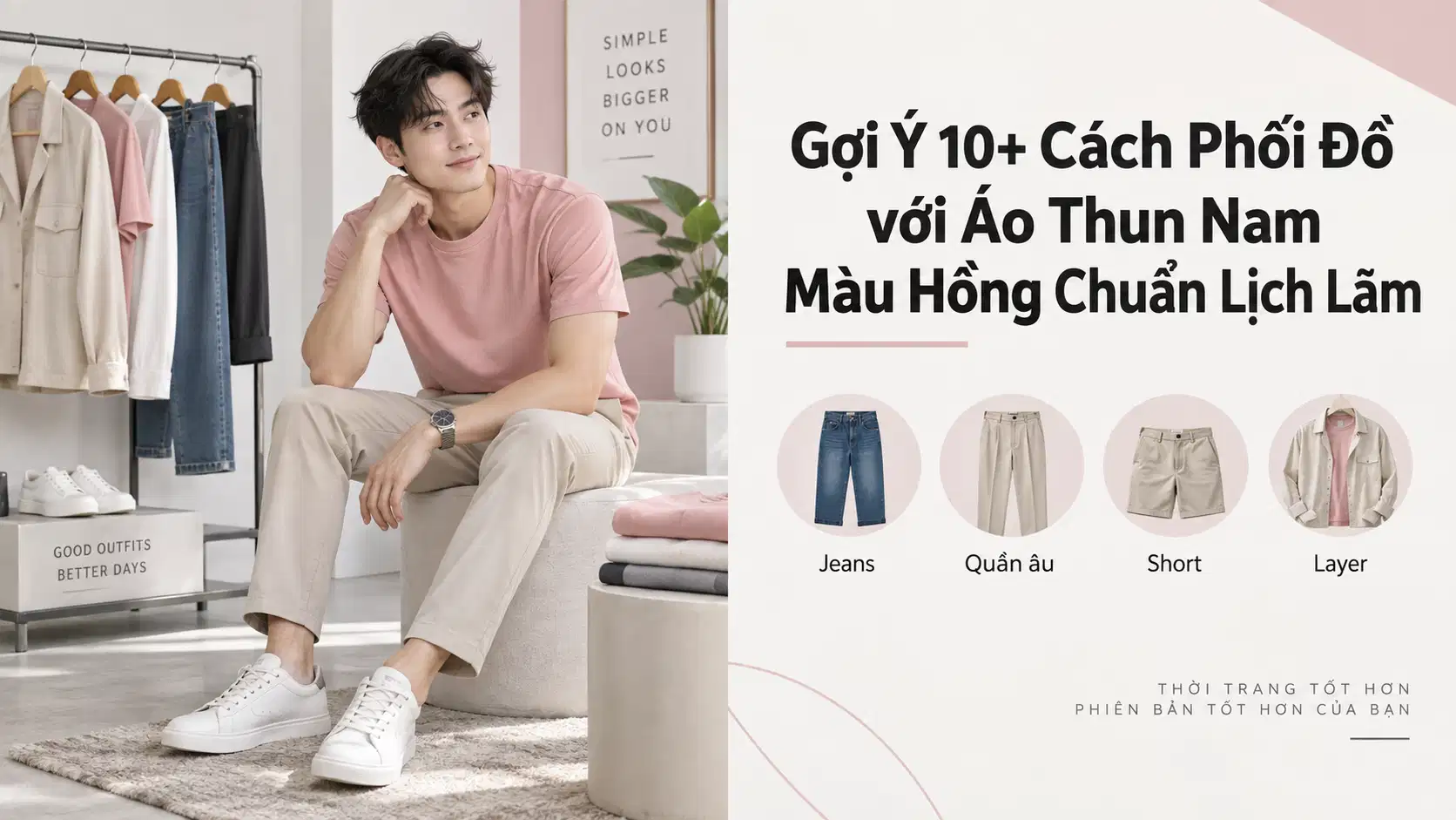 Gợi Ý 10+ Cách Phối Đồ với Áo Thun Nam Màu Hồng Chuẩn Lịch Lãm
