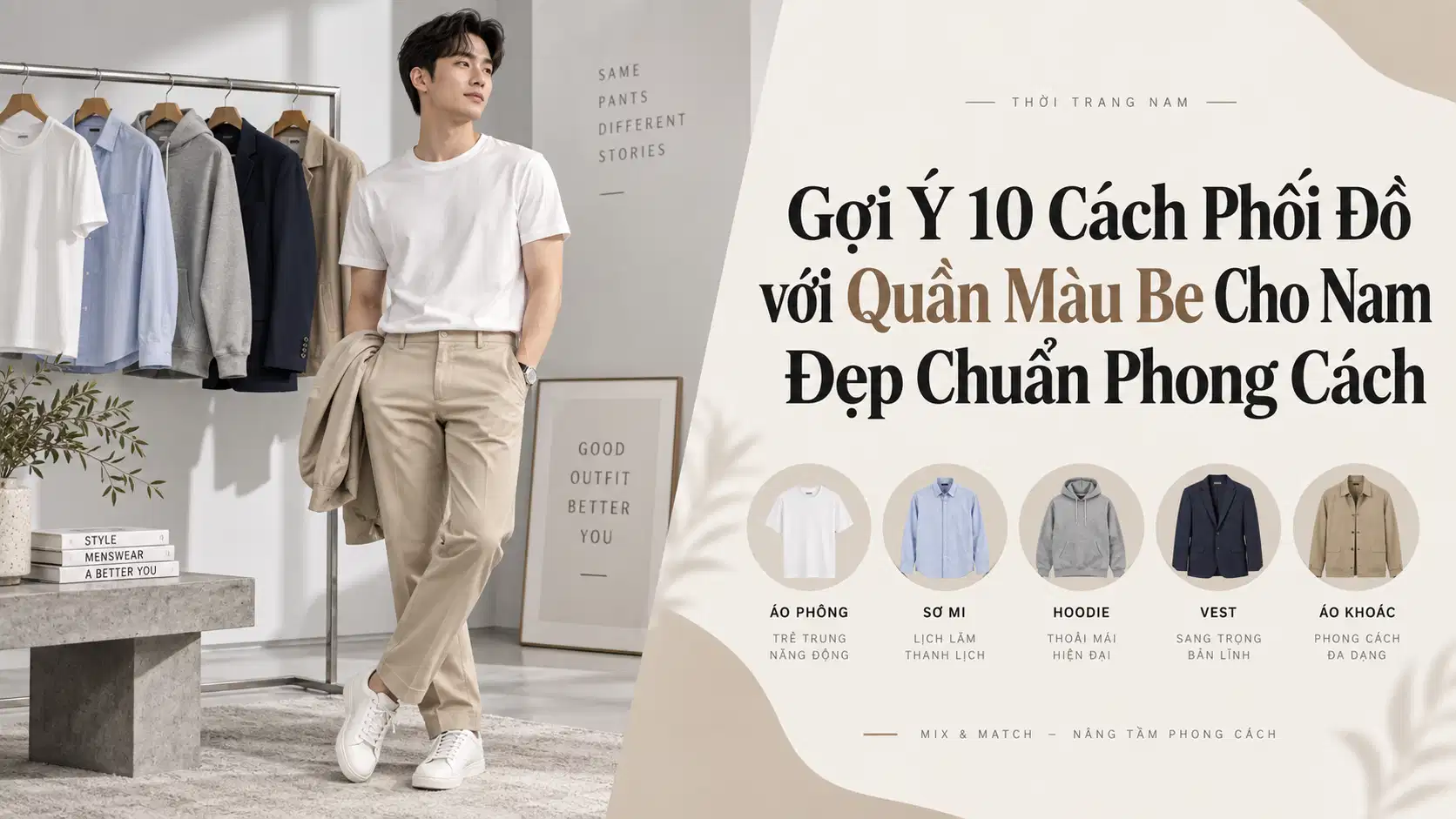 Gợi Ý 10 Cách Phối Đồ với Quần Màu Be Cho Nam Đẹp Chuẩn Phong Cách