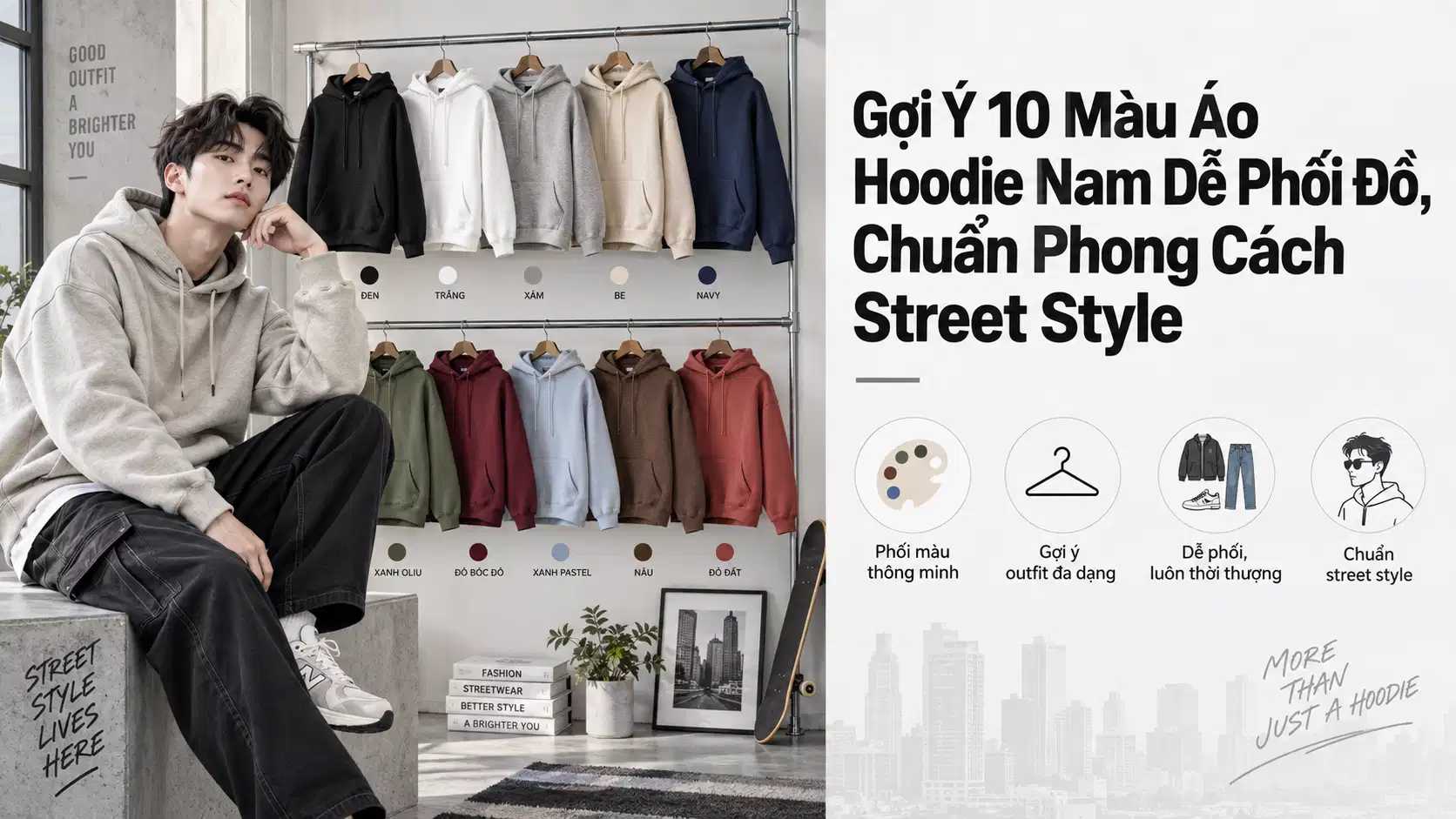 Gợi Ý 10 Màu Áo Hoodie Nam Dễ Phối Đồ, Chuẩn Phong Cách Street Style