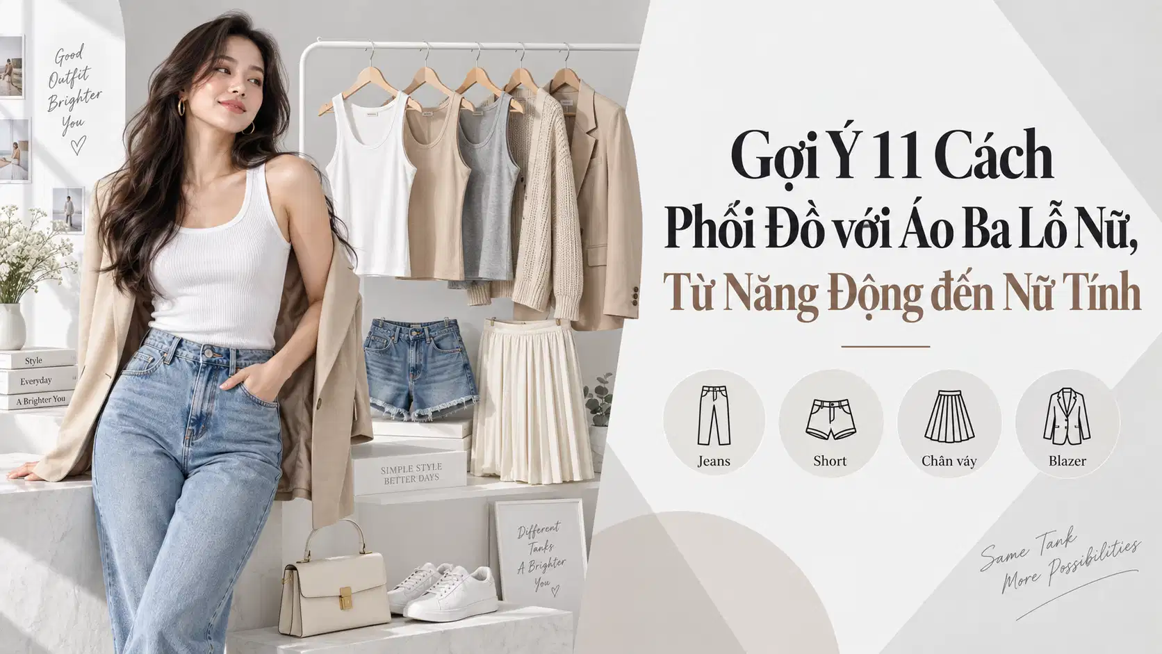 Gợi Ý 11 Cách Phối Đồ với Áo Ba Lỗ Nữ, Từ Năng Động đến Nữ Tính