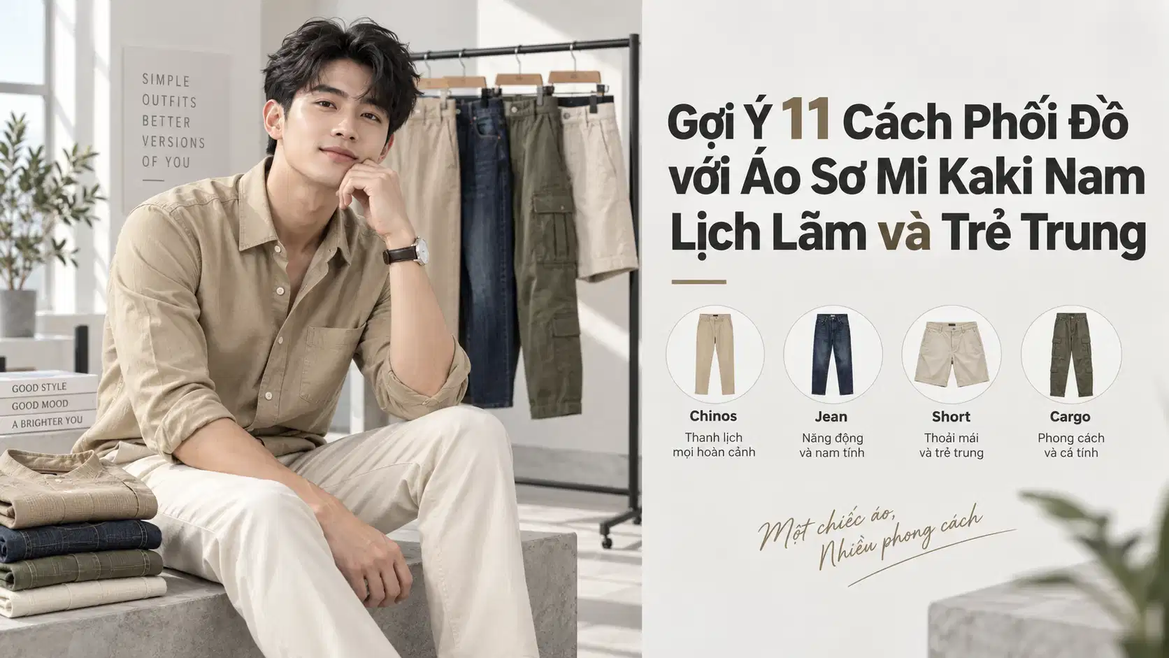 Gợi Ý 11 Cách Phối Đồ với Áo Sơ Mi Kaki Nam Lịch Lãm và Trẻ Trung