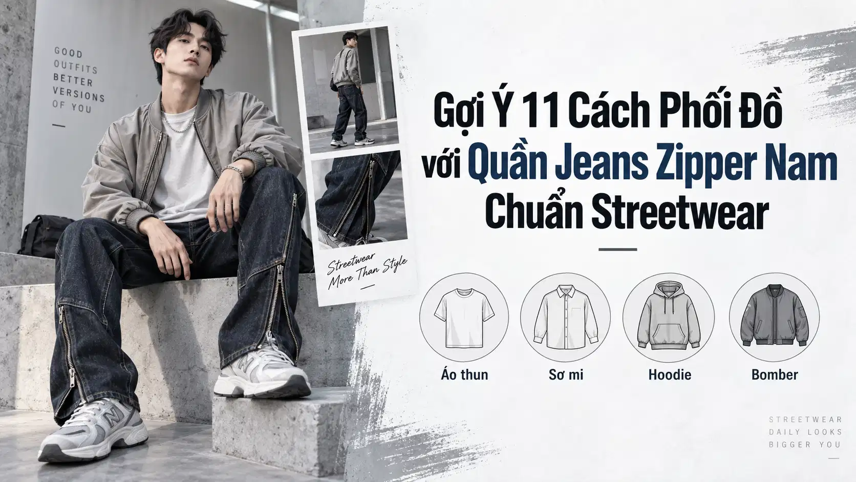 Gợi Ý 11 Cách Phối Đồ với Quần Jeans Zipper Nam Chuẩn Streetwear
