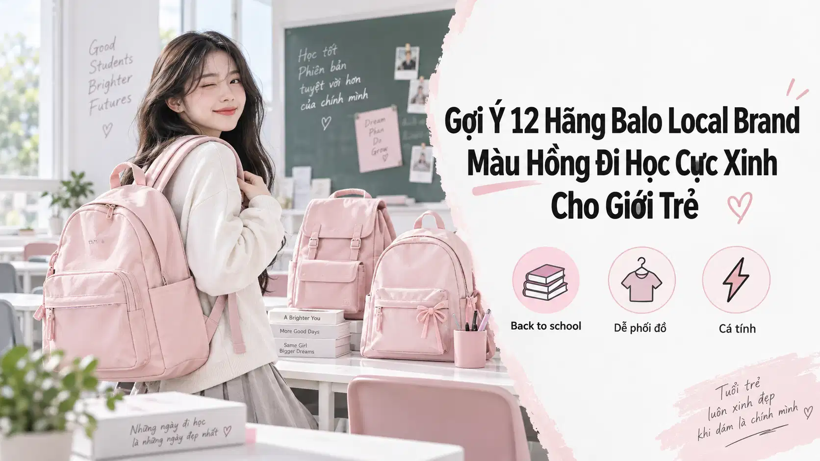 Gợi Ý 12 Hãng Balo Local Brand Màu Hồng Đi Học Cực Xinh Cho Giới Trẻ