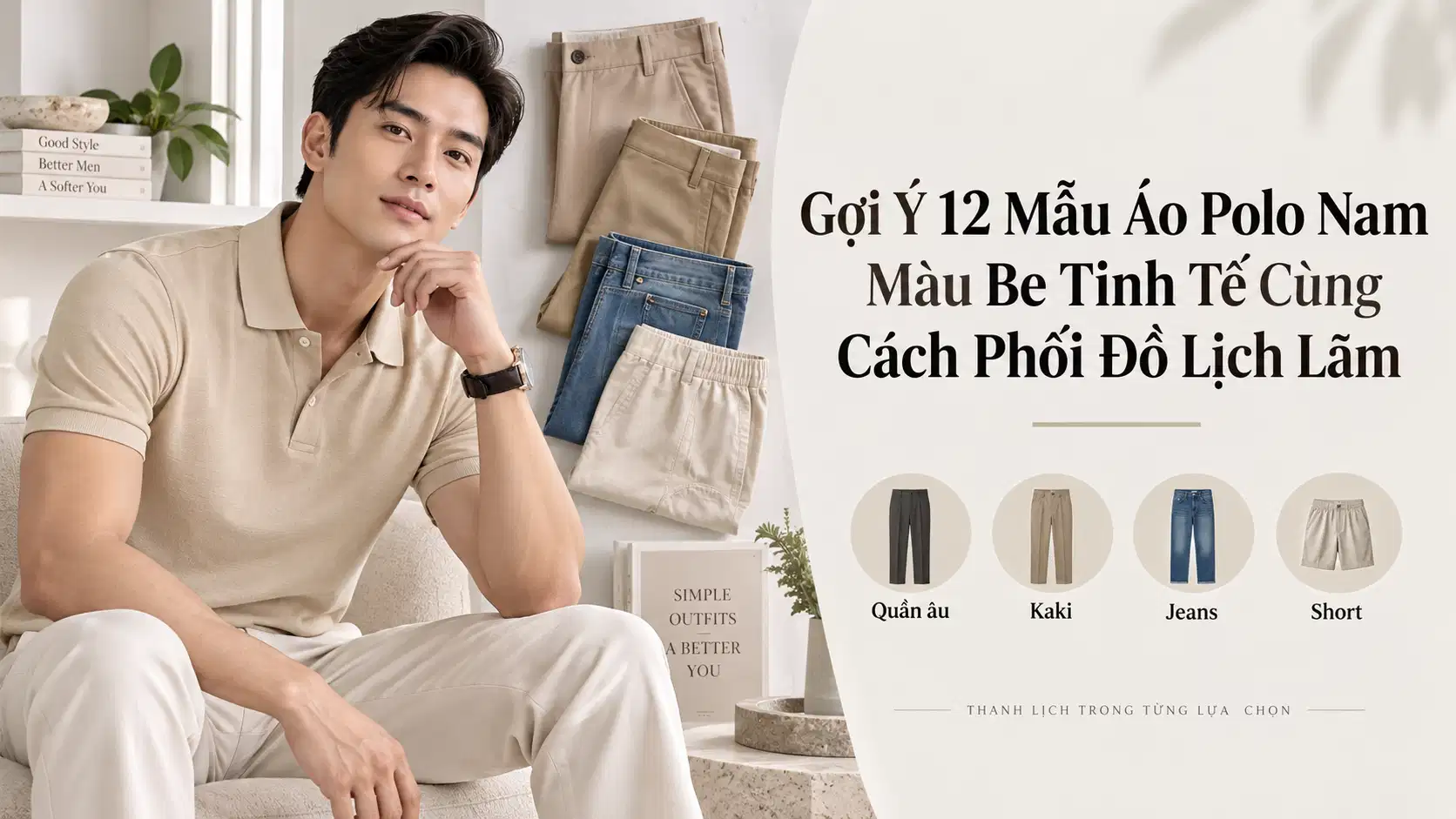 Gợi Ý 12 Mẫu Áo Polo Nam Màu Be Tinh Tế Cùng Cách Phối Đồ Lịch Lãm