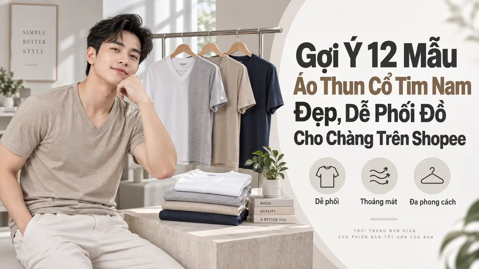 Gợi Ý 12 Mẫu Áo Thun Cổ Tim Nam Đẹp, Dễ Phối Đồ Cho Chàng Trên Shopee