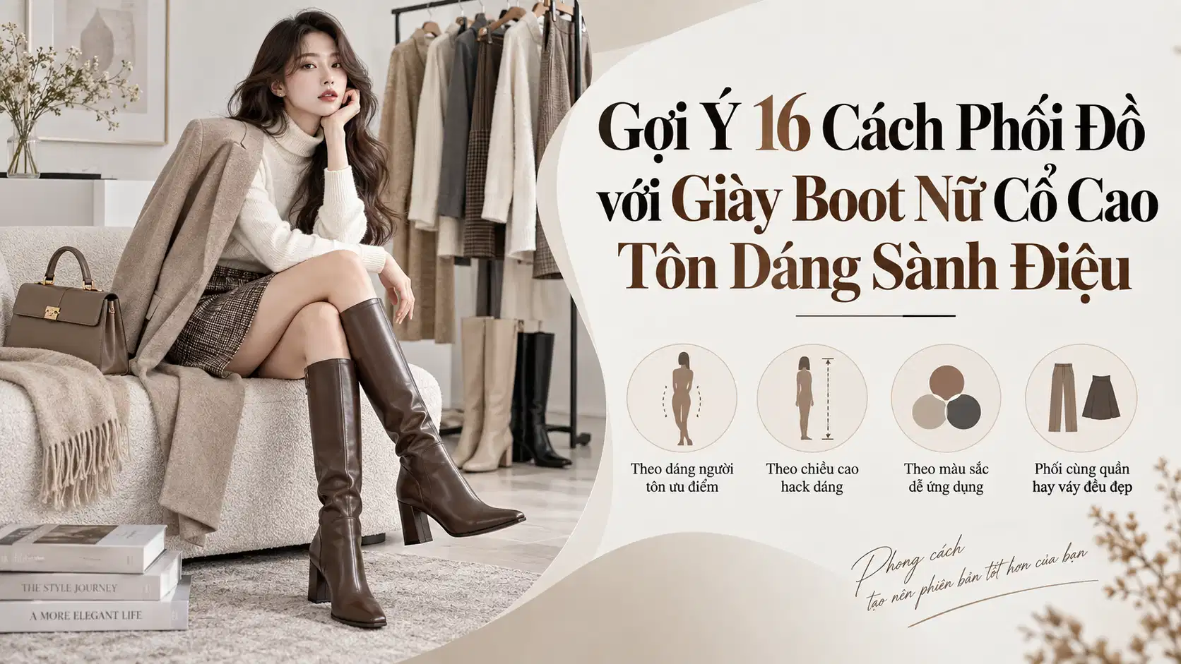Gợi Ý 16 Cách Phối Đồ với Giày Boot Nữ Cổ Cao Tôn Dáng Sành Điệu