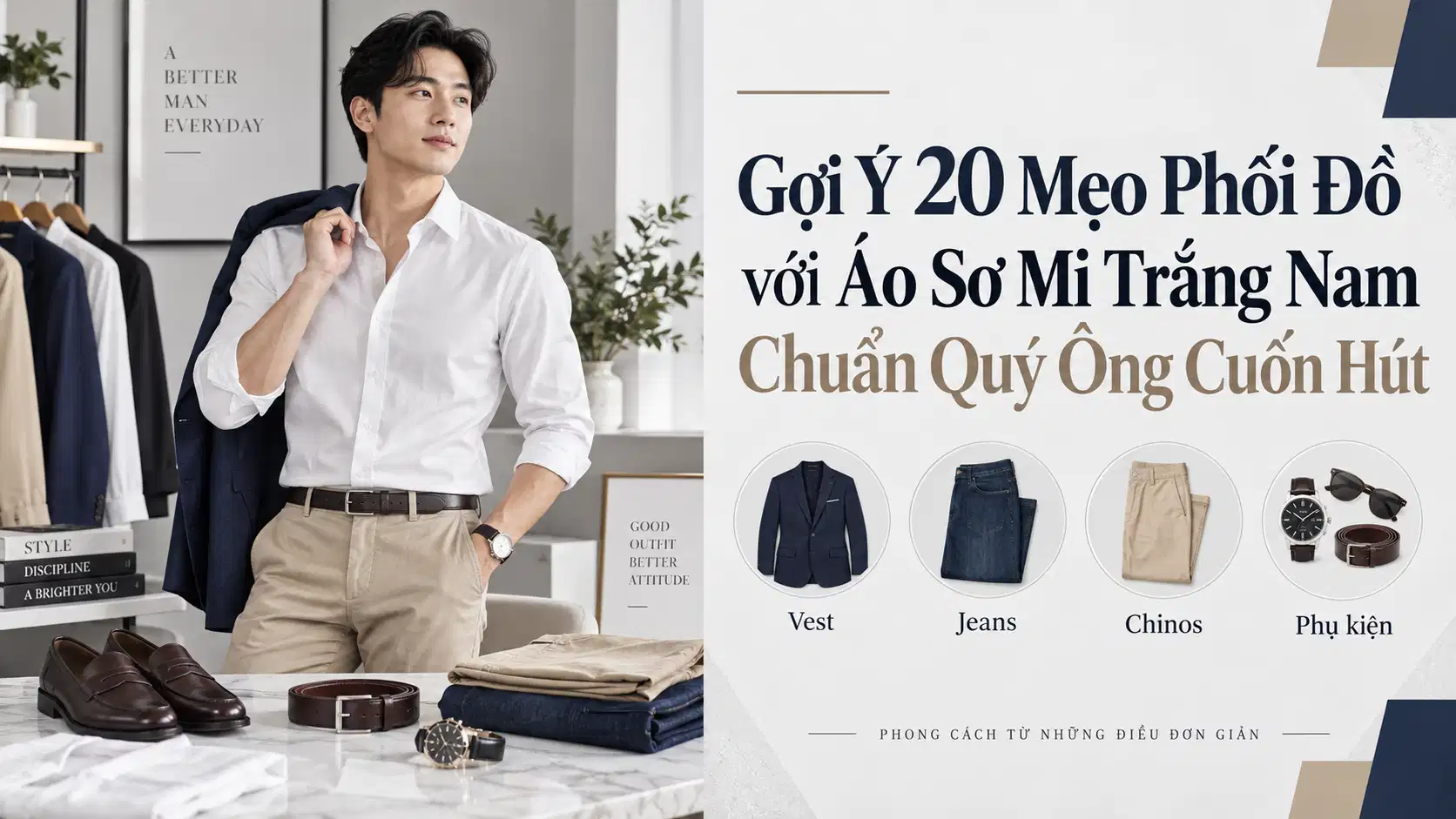 Gợi Ý 20 Mẹo Phối Đồ với Áo Sơ Mi Trắng Nam Chuẩn Quý Ông Cuốn Hút