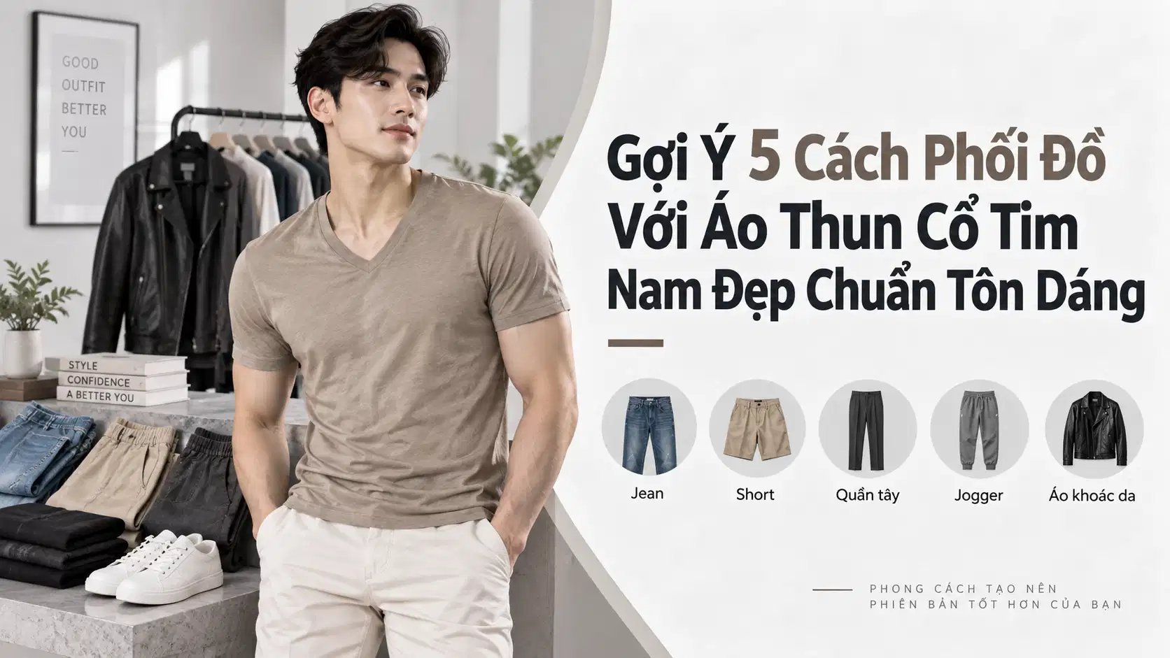 Gợi Ý 5 Cách Phối Đồ Với Áo Thun Cổ Tim Nam Đẹp Chuẩn Tôn Dáng