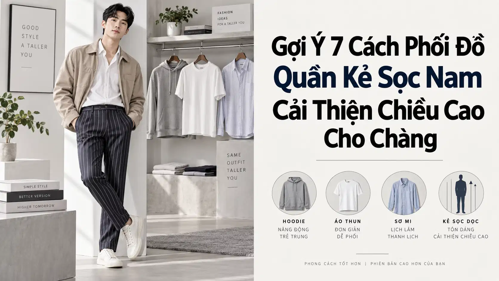 Gợi Ý 7 Cách Phối Đồ Quần Kẻ Sọc Nam Cải Thiện Chiều Cao Cho Chàng
