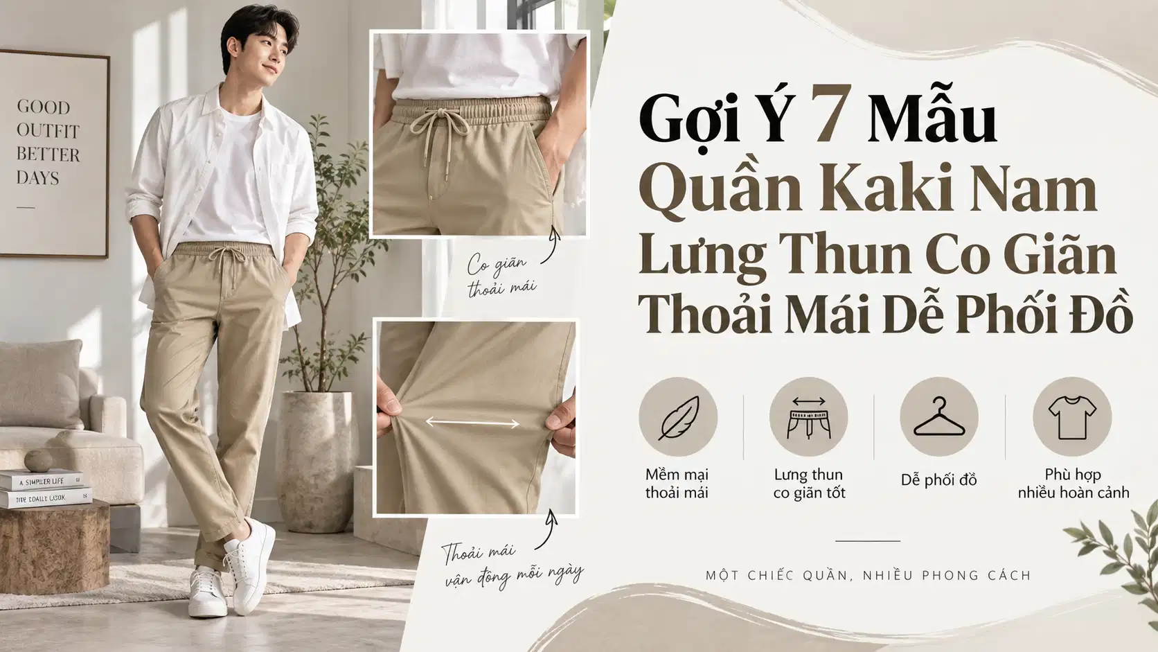 Gợi Ý 7 Mẫu Quần Kaki Nam Lưng Thun Co Giãn Thoải Mái Dễ Phối Đồ