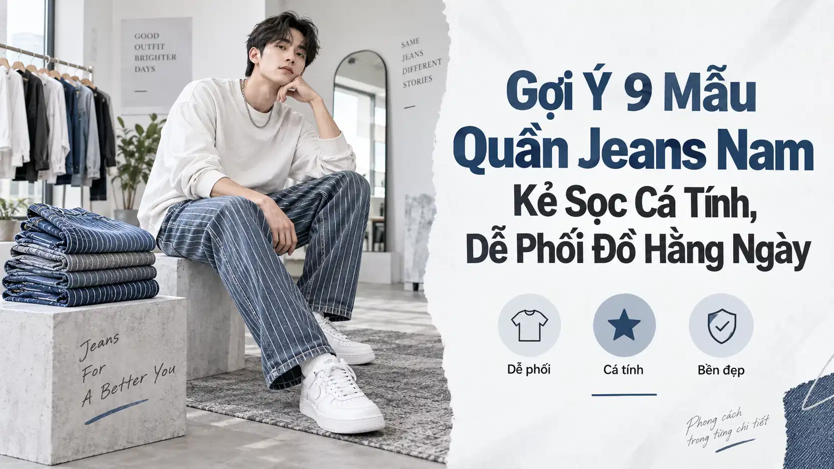 Gợi Ý 9 Mẫu Quần Jeans Nam Kẻ Sọc Cá Tính, Dễ Phối Đồ Hằng Ngày