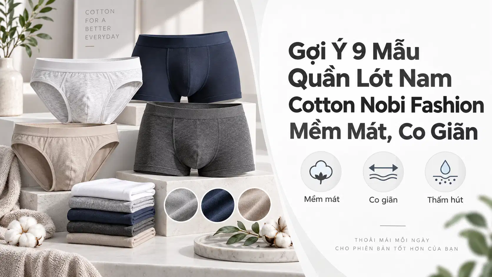 Gợi Ý 9 Mẫu Quần Lót Nam Cotton Nobi Fashion Mềm Mát, Co Giãn