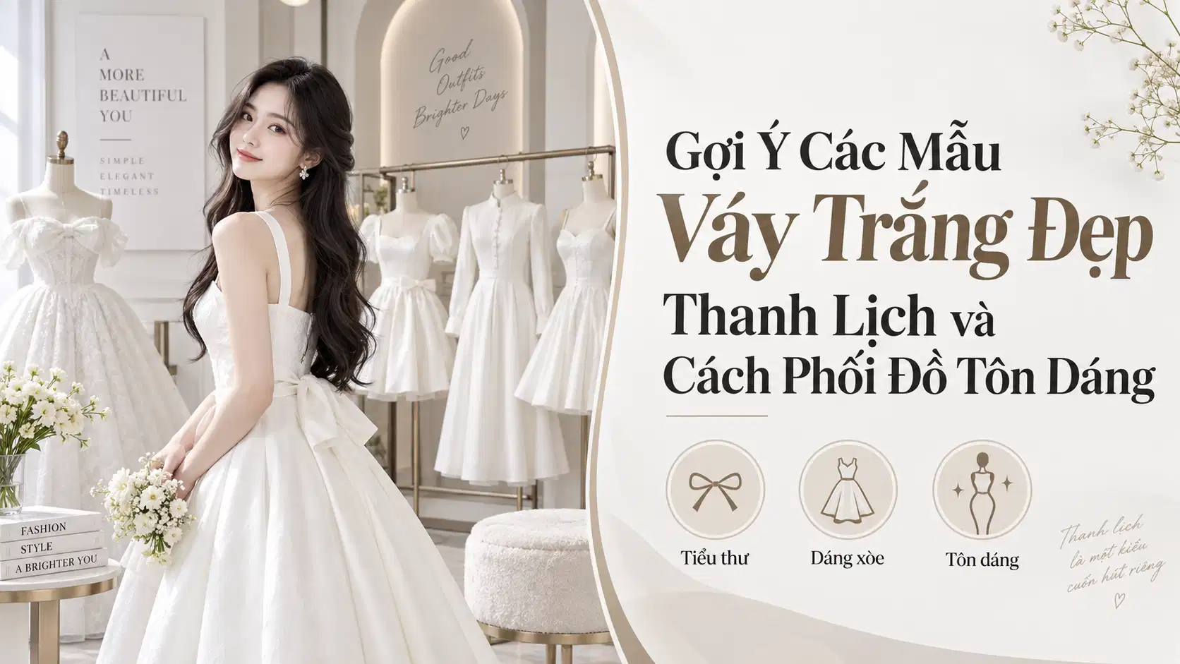 Gợi Ý Các Mẫu Váy Trắng Đẹp Thanh Lịch và Cách Phối Đồ Tôn Dáng