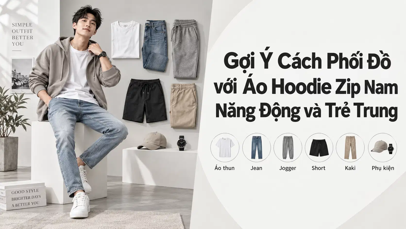 Gợi Ý Cách Phối Đồ với Áo Hoodie Zip Nam Năng Động và Trẻ Trung