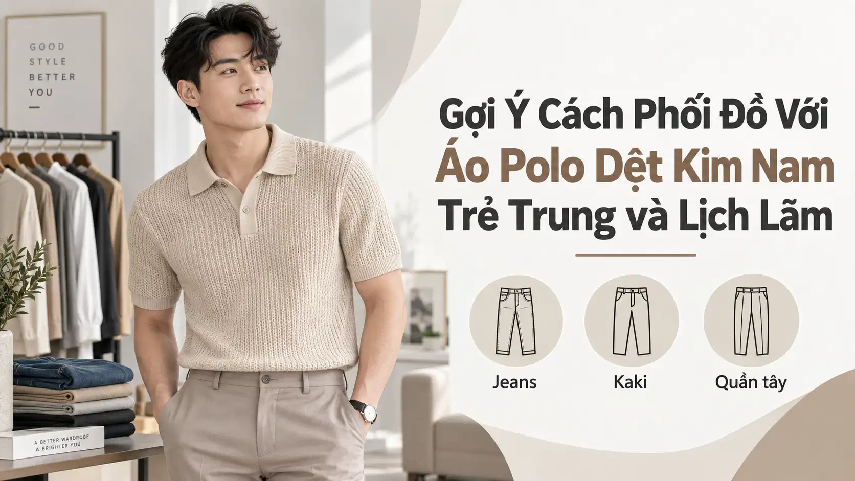 Gợi Ý Cách Phối Đồ Với Áo Polo Dệt Kim Nam Trẻ Trung và Lịch Lãm