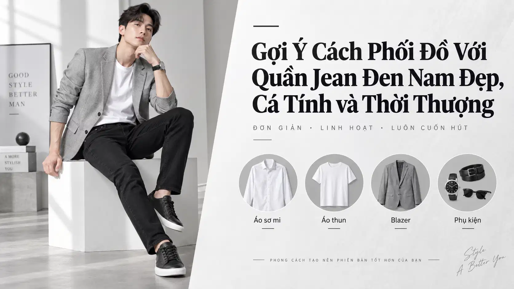 Gợi Ý Cách Phối Đồ Với Quần Jean Đen Nam Đẹp, Cá Tính và Thời Thượng