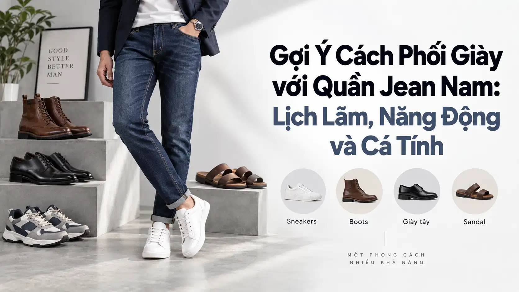 Gợi Ý Cách Phối Giày với Quần Jean Nam: Lịch Lãm, Năng Động và Cá Tính