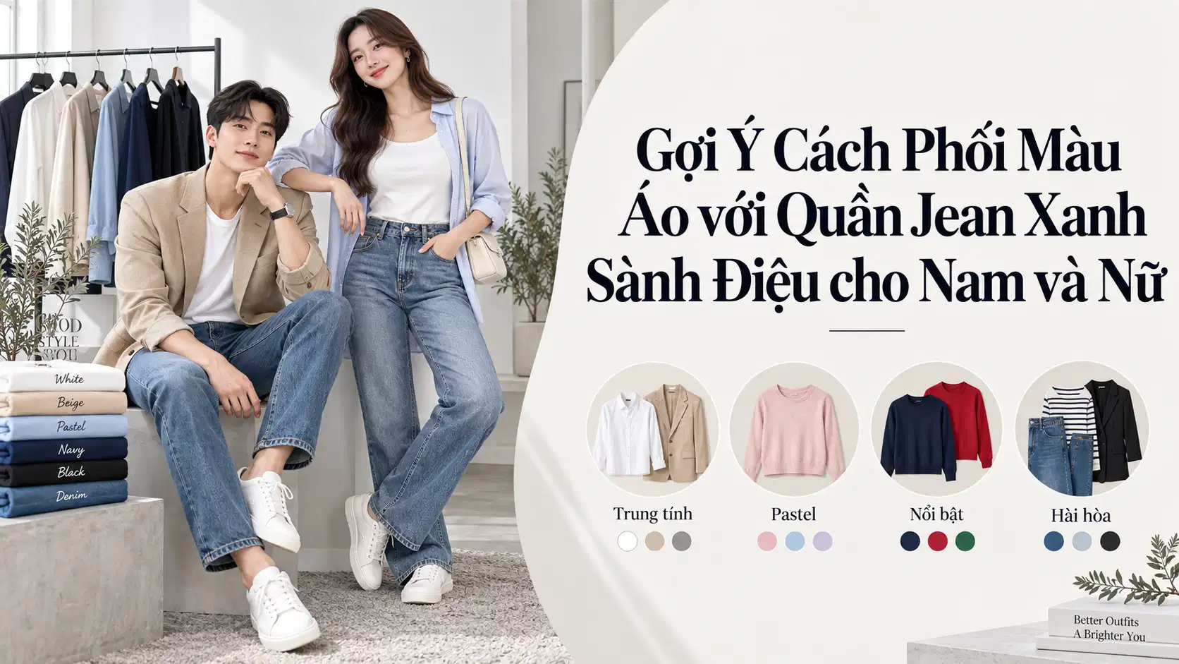 Gợi Ý Cách Phối Màu Áo với Quần Jean Xanh Sành Điệu cho Nam và Nữ