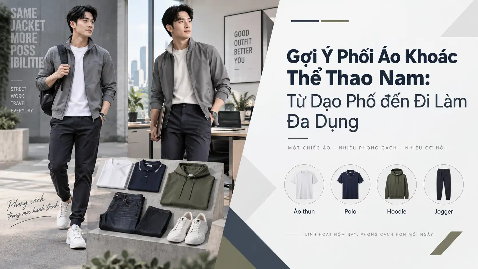 Gợi Ý Phối Áo Khoác Thể Thao Nam: Từ Dạo Phố đến Đi Làm Đa Dụng