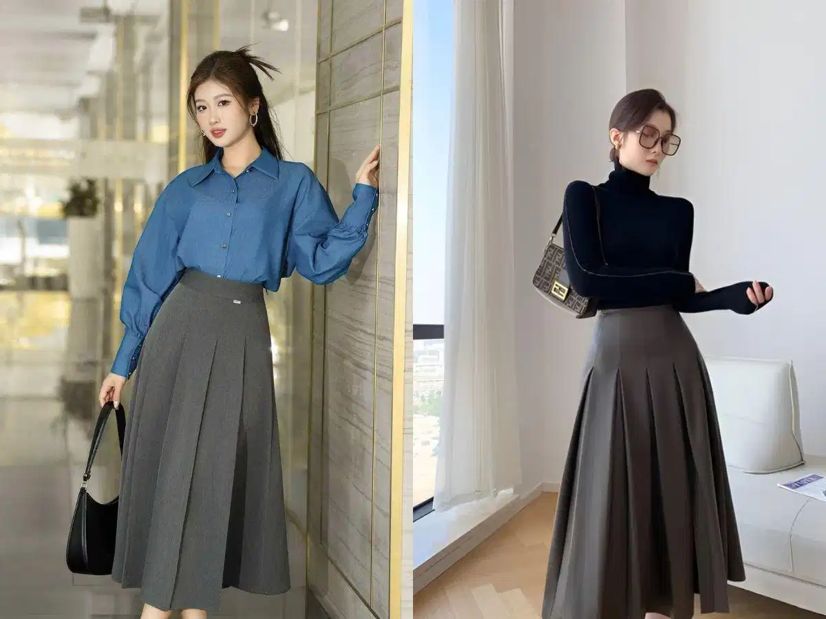 Gợi ý phối đồ với váy công sở kiểu Hàn Quốc Gợi ý phối đồ với váy công sở kiểu Hàn Quốc