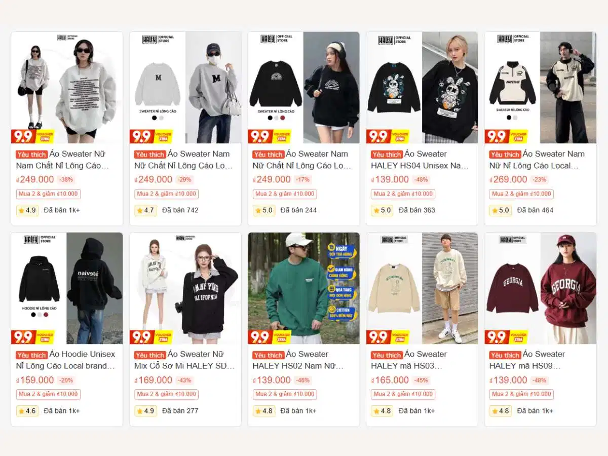 Halley Unisex là top shop bán áo sweater bán chạy Shopee Halley Unisex là top shop bán áo sweater bán chạy Shopee