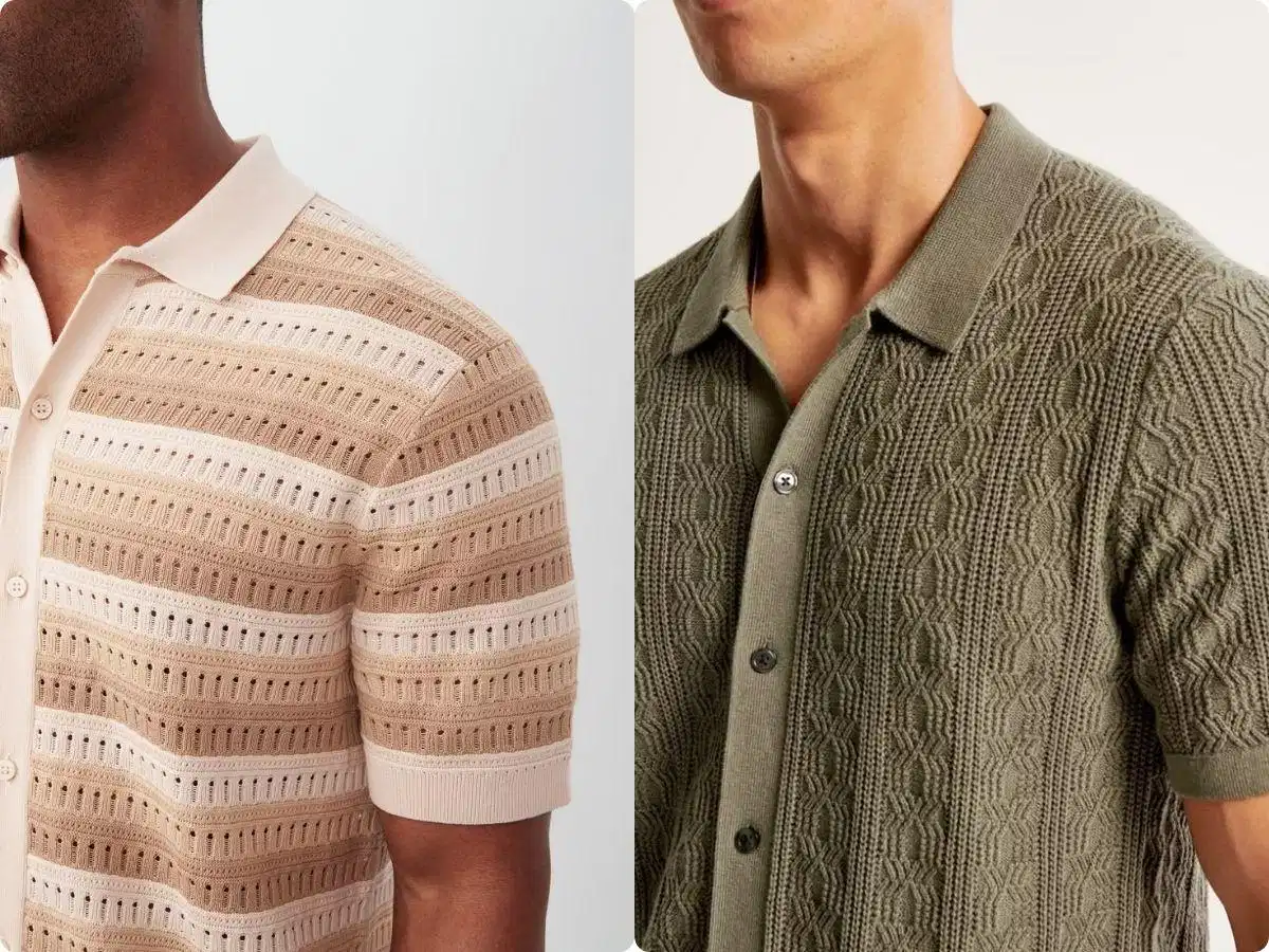 Họa tiết dệt trên áo polo len tạo điểm nhấn thị giác cuốn hút