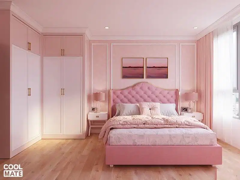 Ứng dụng của màu hồng pastel trong không gian nội thất phòng ngủ và phòng khách