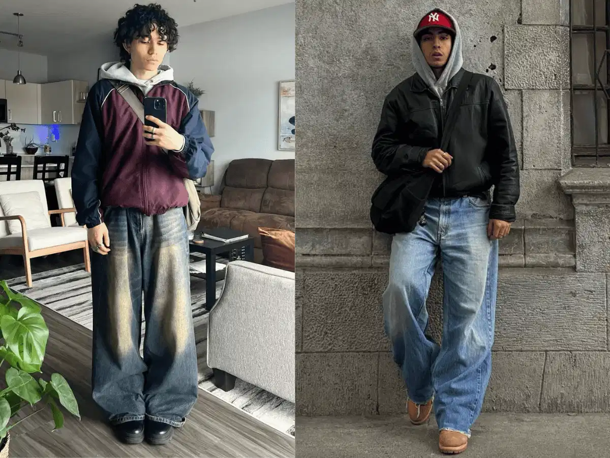 Quần jean ống rộng hoodie jacket nam Quần jean ống rộng phối hoodie và jacket nam