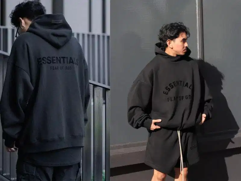 Hoodie Essentials màu đen tuyền Stretch Limo