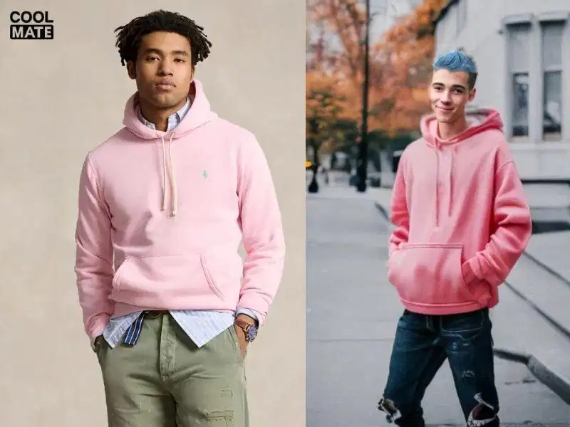 Hoodie nam màu hồng Hoodie nam màu hồng phong cách thể thao đường phố