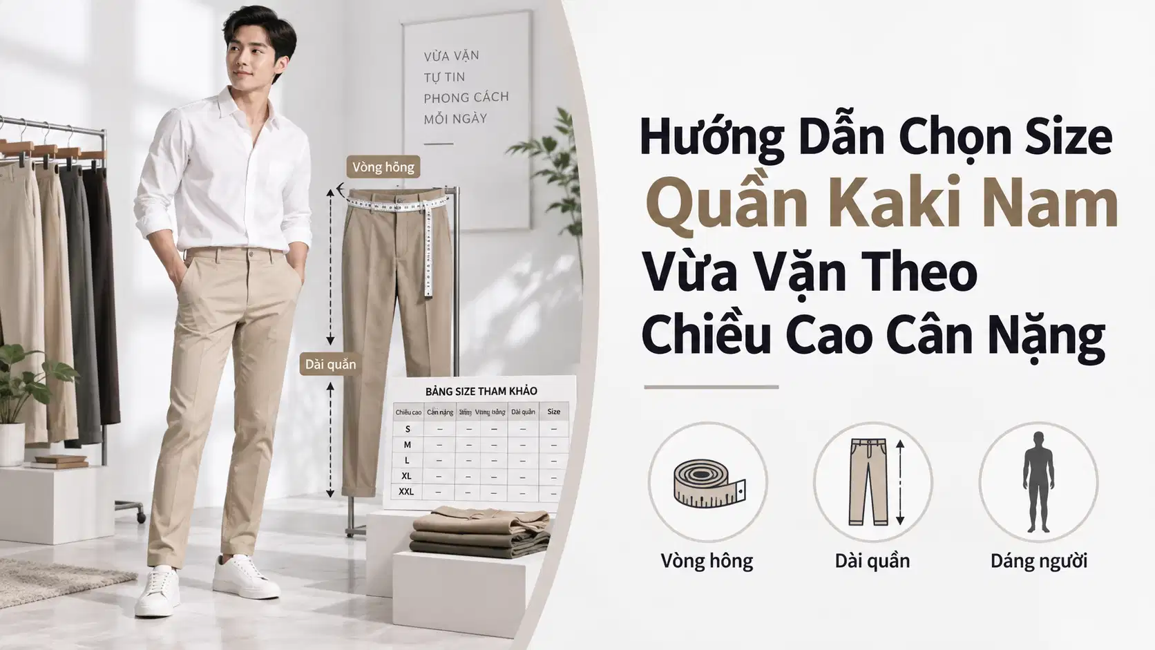 Hướng Dẫn Chọn Size Quần Kaki Nam Vừa Vặn Theo Chiều Cao Cân Nặng