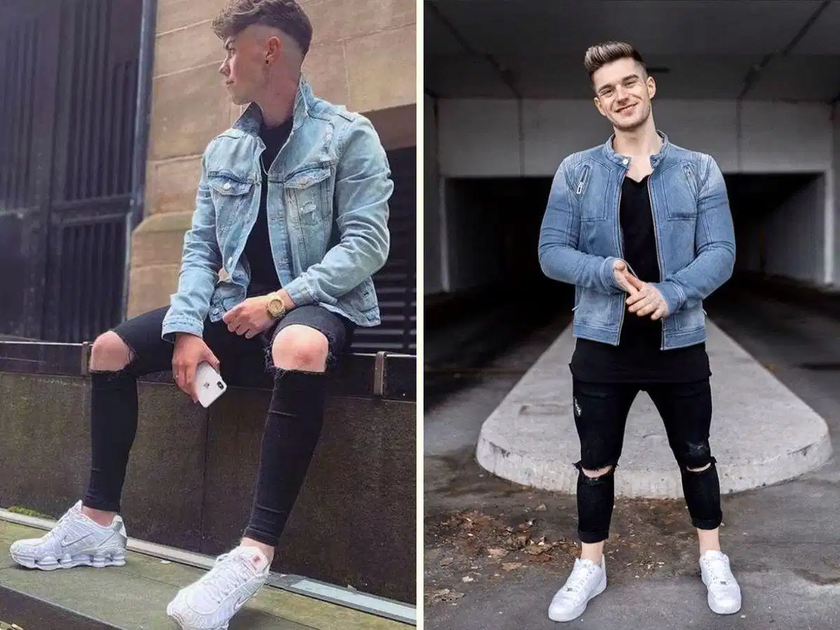 Jean rách + Áo khoác denim = Nét bụi bặm Jean rách + Áo khoác denim = Nét bụi bặm