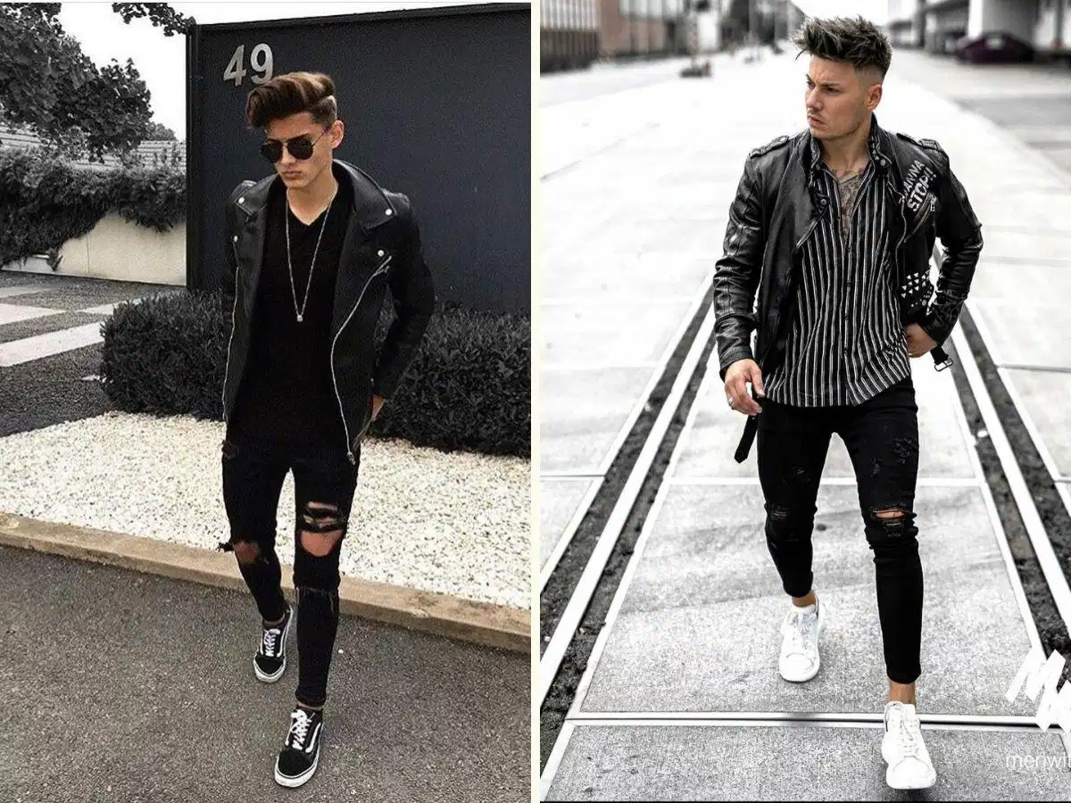 Jean rách kết hợp cùng áo khoác da dành cho anh em thích phong cách nổi loạn Jean rách kết hợp cùng áo khoác da dành cho anh em thích phong cách nổi loạn